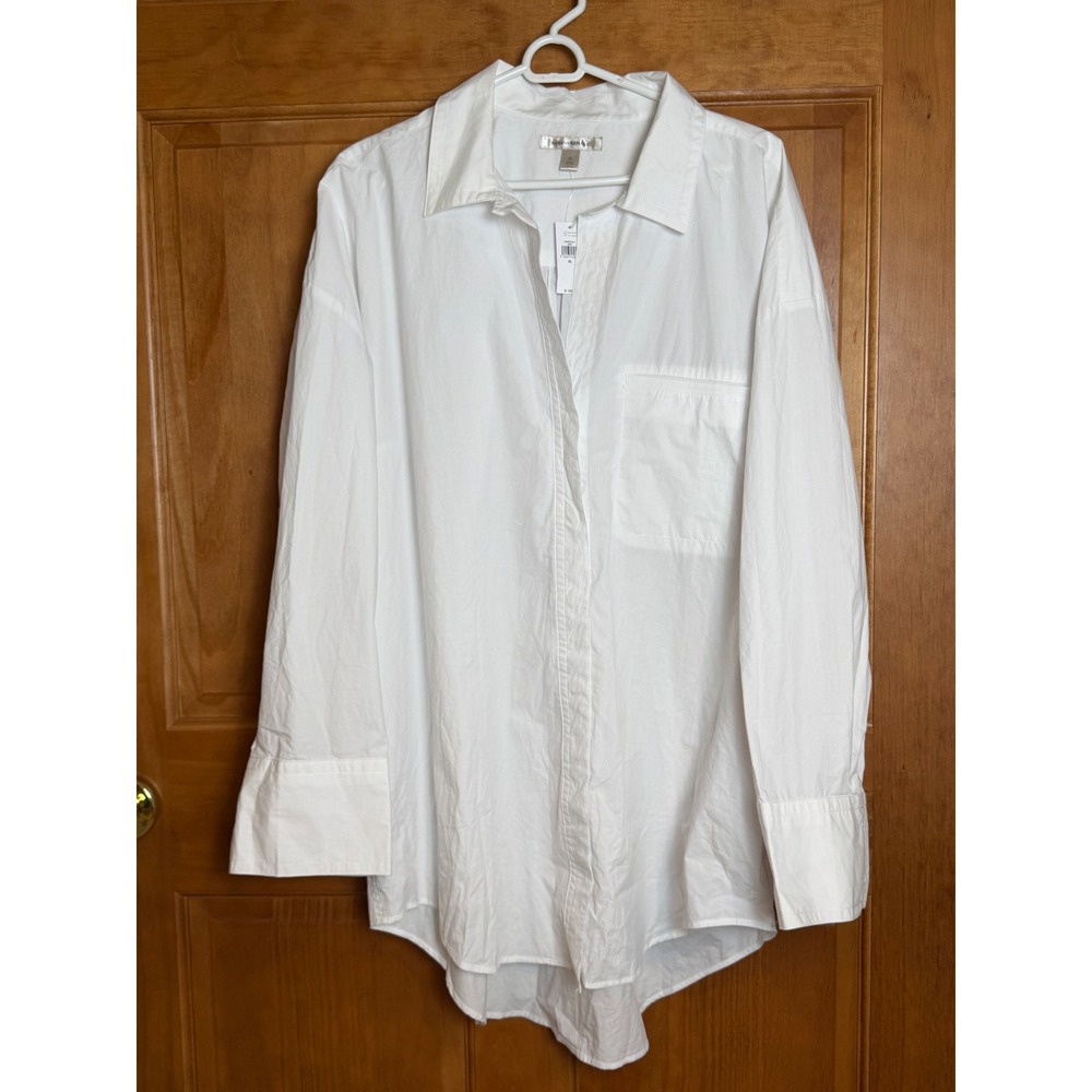 NWT Banana Republic Womens XL White Cotton Poplin Oversized Button Down Shirt